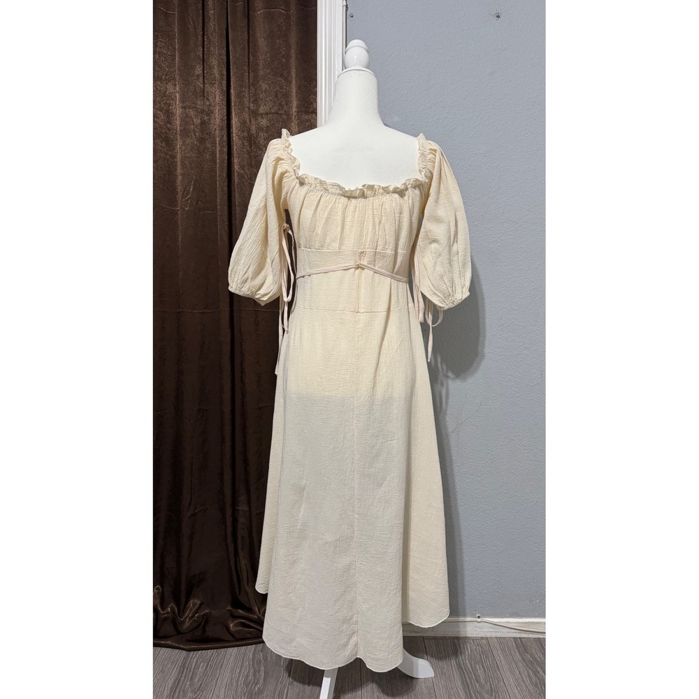 Cottagecore Cream 100% Cotton Dress Size M Gauze High-Low Peasant Renaissan - Picture 4 of 15